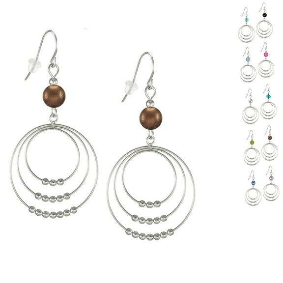 Color Choices Round Beaded Hoop .925 Sterling Silver Earrings - Copper