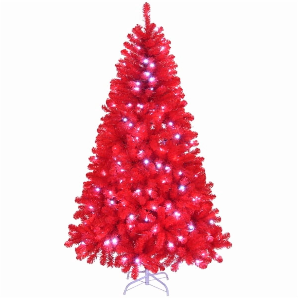 6FT Pre-Lit Red Christmas Tree - 800 PVC Branch Tips, 300 LED Lights (Warm/Cold White), 10 Modes w/Remote, Sturdy Iron Base, 3-Step Easy Setup - Artificial Holiday Centerpiece