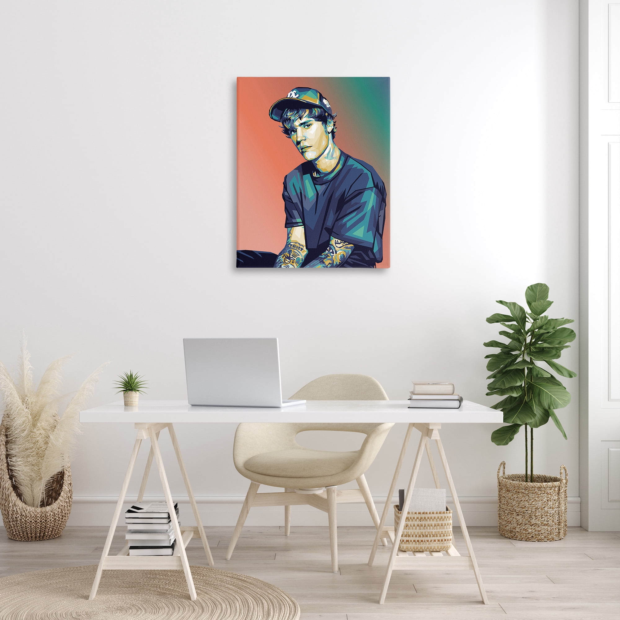 Stupell Industries Justin Portrait with Hat Abstract Painting Gallery Wrapped Canvas Art Print Wall Art, 30 x 40