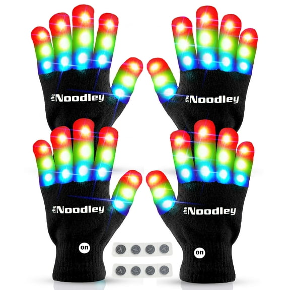 The Noodley LED Gloves Light up Toys for Boys & Girls Cool Gifts for Kids & Teens (Black, Small, 2 Pairs)