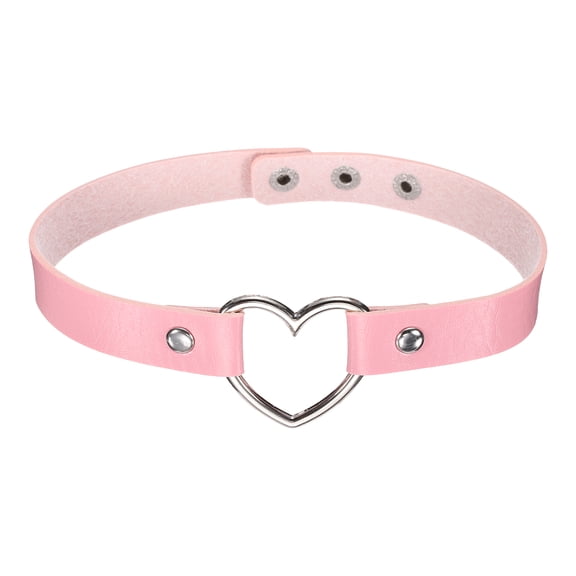 PU Leather Chokers, Love Heart Chokers Collar Necklace Gothic Punk Grunge Emo Necklace Adjustable PU Collar for Women, Pink, 1Pcs