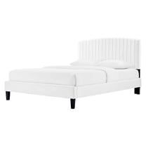 Platform Bed Frame, Full Size, White, Velvet, Modern Contemporary, Bedroom Master Guest Suite Room