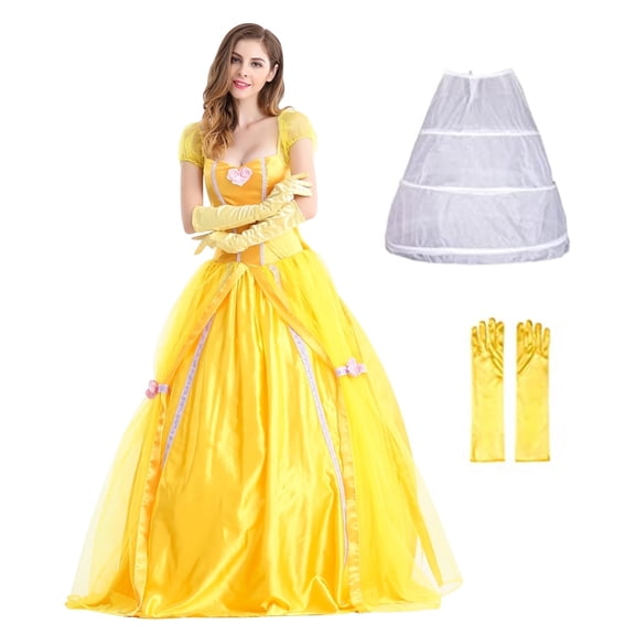 MIOU Adult Women's Yellow Princess-Style Dress Cosplay Set (With Skirt Support)