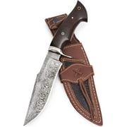 BigCat Roar Leopard Hunter Damascus Buck Knife with Sheath - 7" Clip-Point Blade Hunting Knife - Brown EDC Knives for Men