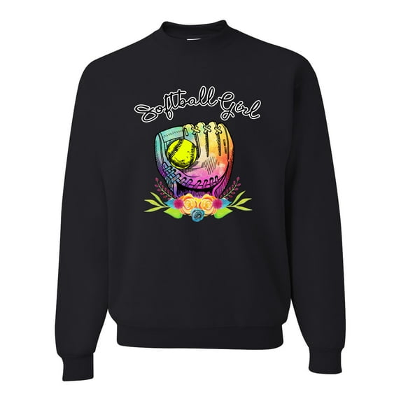 Wild Bobby, Colorful Softball Girl, Sports, Unisex Crewneck Graphic Sweatshirt, Black, Small