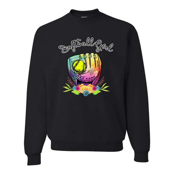 Wild Bobby, Colorful Softball Girl, Sports, Unisex Crewneck Graphic Sweatshirt, Black, Small