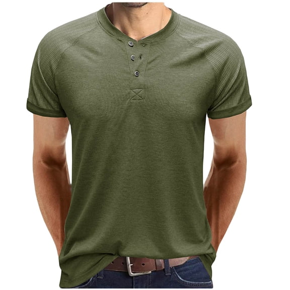 YUNAFFT Shirts for Men Clearance Men Short Sleeve Casual Fashion Round Neck Pullover Buttons T Shirt Blouse Discount