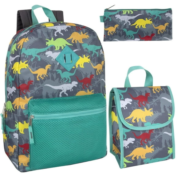 Male's 3 in 1 Backpack with Matching Lunch Bag & Pencil Case in Dancing Dinosaurs