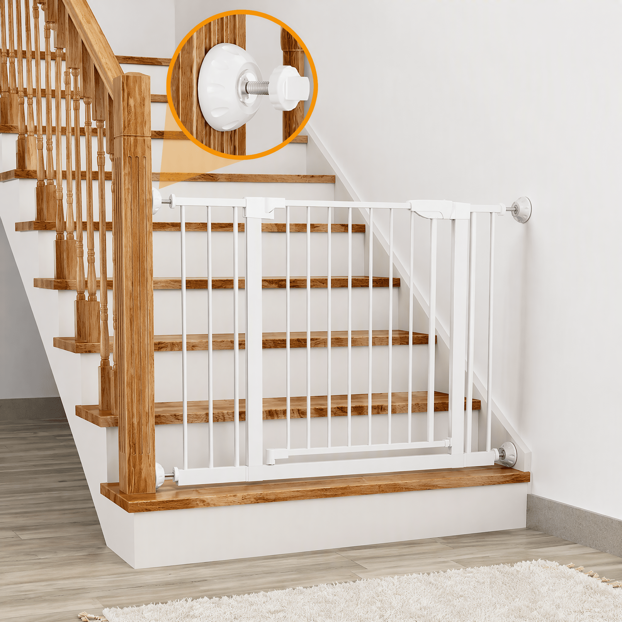 White Pressure Mounted Baby & Pet Gate 29.5"-45.3" Wide with Wall Protector, No Drill Walk Through Safety Gate for Doorways & Stairs
