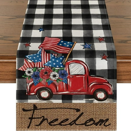 

New Independence Day Table Flag Patriotic Dwarf Truck Pattern Table Cloth Table Decoration Strip Scarf