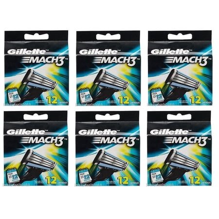 Gillette Mach3 Refill Cartridges, 12 Ct. (Pack of 6)