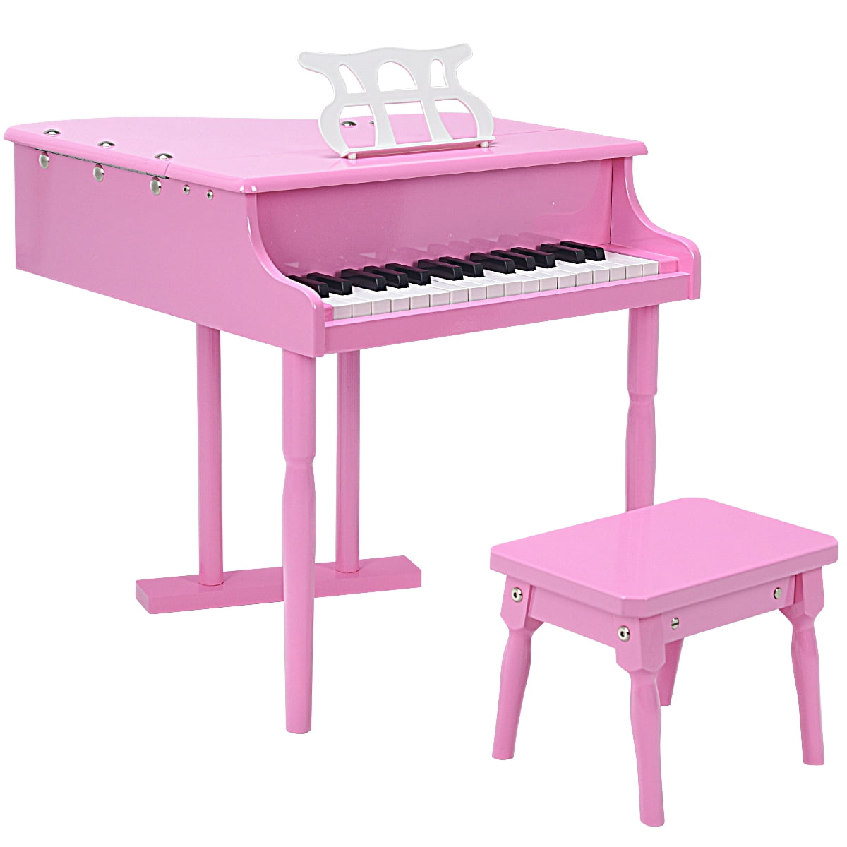 Electric Mini Kids Piano Pink Grand Wood 30 Key Children Musical Toy W/ Bench 