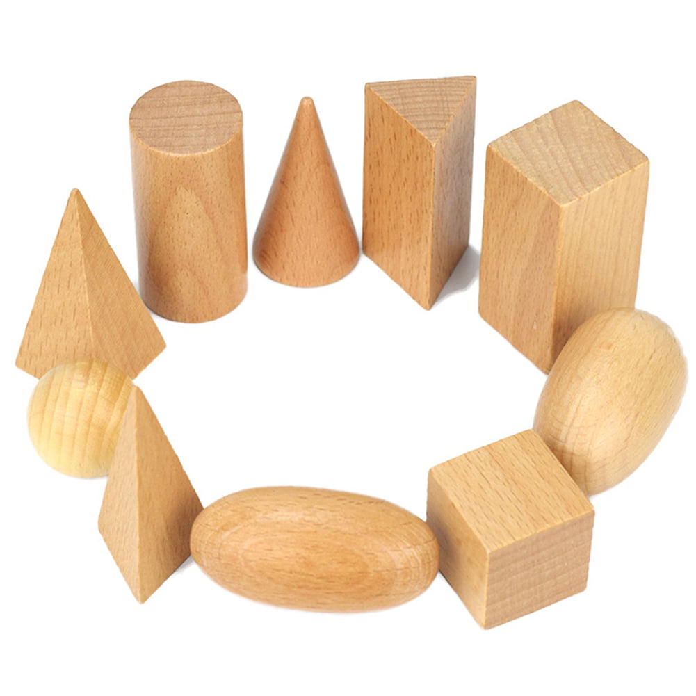 10Pcs/Set 3D Wooden Geometric Solids Learning Aids Kids Math Educational Toy US 