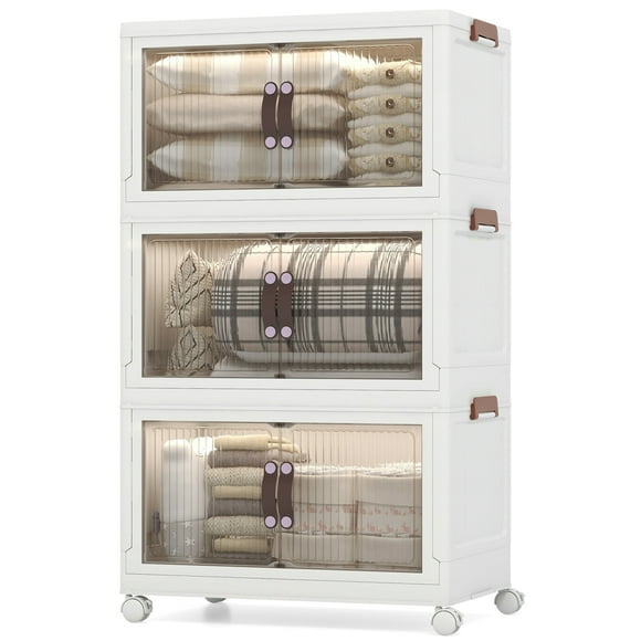 Costway 60 Gallon Storage Bins 3-Tier Stackable Storage Boxes with Lid Lockable Casters