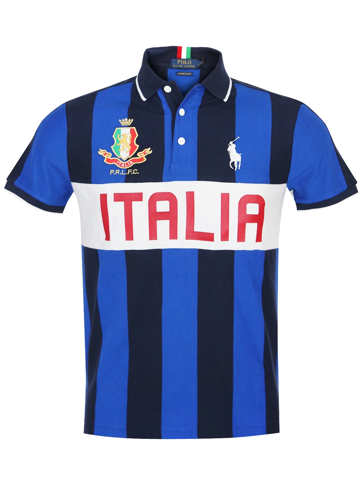 Polo Ralph Lauren Mens Custom Slim Fit Italy Crest Pony Logo Embroidered Polo  Shirt 10 Blue Jersey 