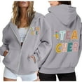 thumbnail image 2 of Women's Zip Up Hoodie with Pocket, Back to School Casual Long Sleeve Pullover, Fashion Hooded Sweatshirt Top Grey,XL, 2 of 6