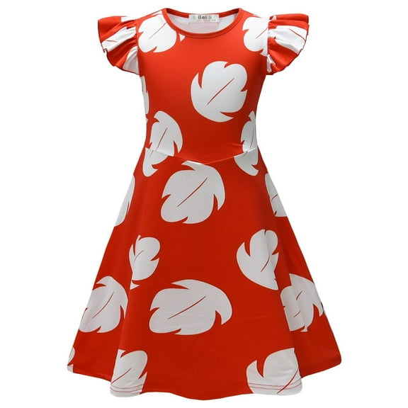 Little Girls Hawaiian Leaf Dress Summer Birthday Cosplay Outfit for 2-9Y