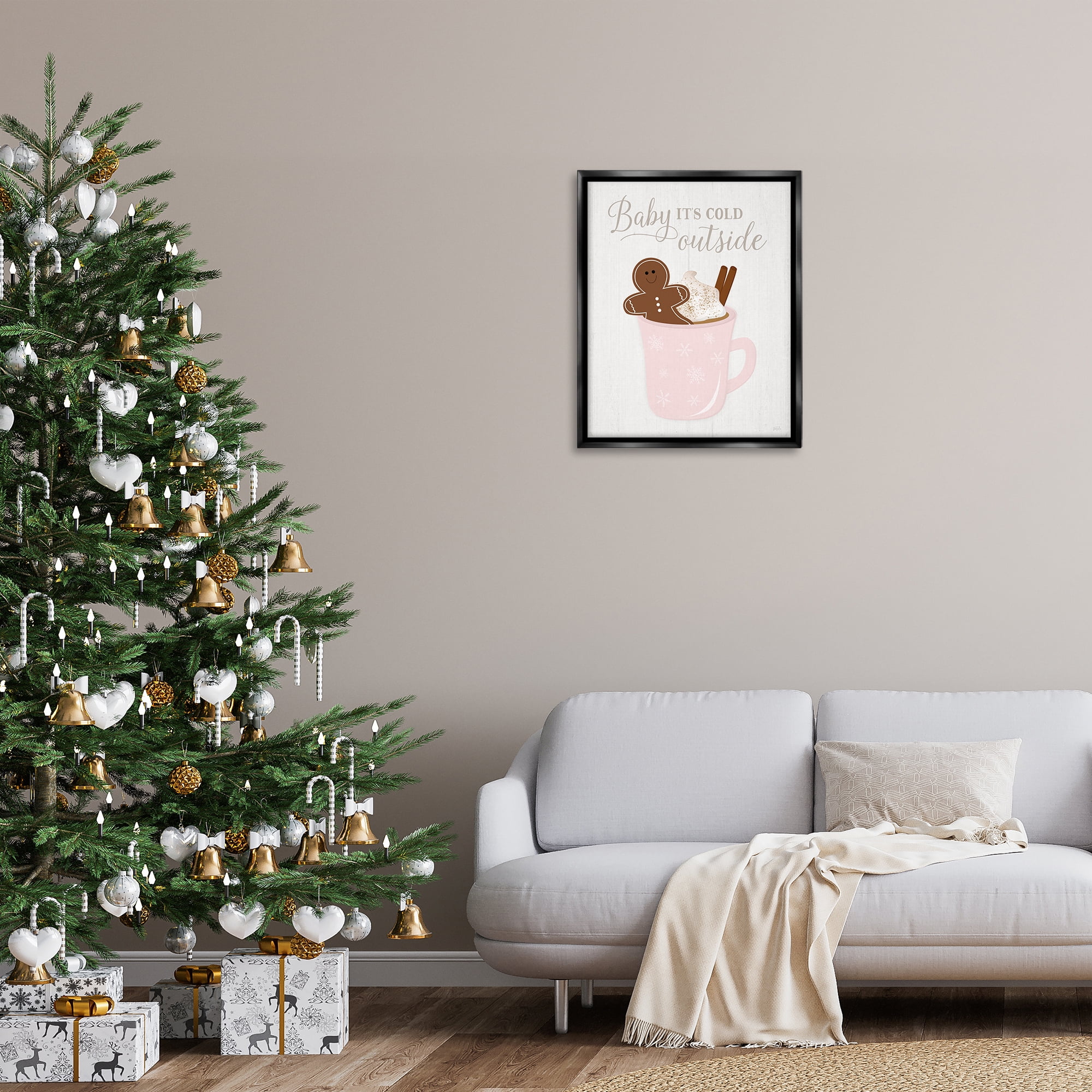 Stupell Industries Cold Outside Cocoa Holiday Painting Black Floater Framed Canvas Art Prints Wall Art, 25 x 31