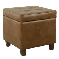 Hery Storage Ottoman, 18 Inch Square Tray Top, Brown Faux Leather