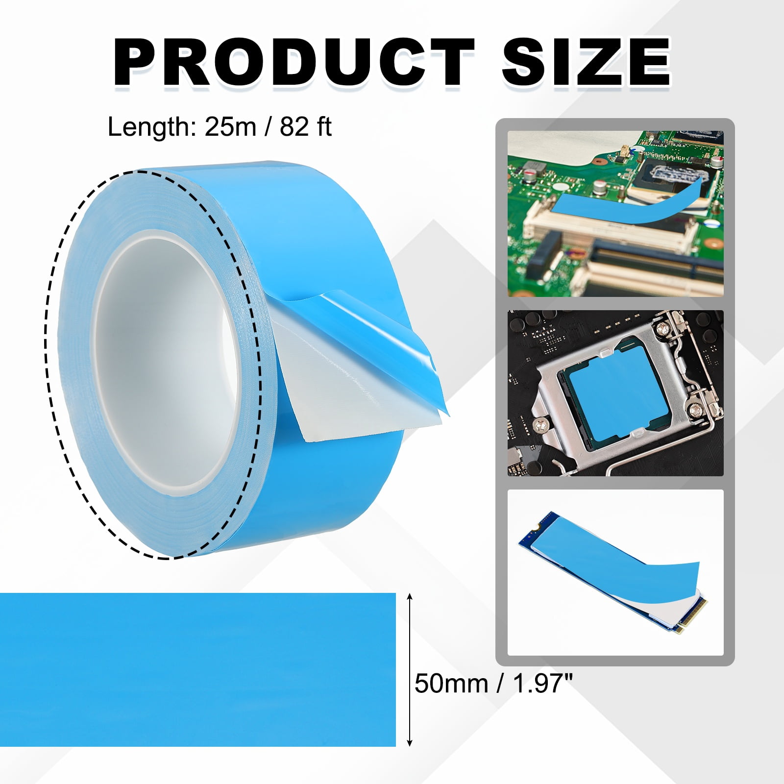 Uxcell Thermal Adhesive Tape, Double Side Adhesive Thermal Conductive Tape for Heatsink LED GPU Modules Computer CPU IC Chip 1 25m x 50mm x 0.2mm