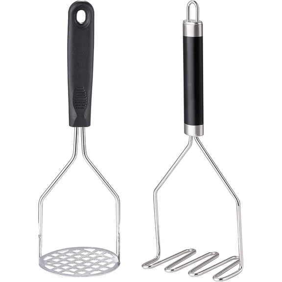ZHUYING 2PCS Potato Masher, OLULU Heavy Duty Stainless Steel Mashed Potatoes Masher, Masher Kitchen Tool for Avocado, Potatoes, Beans, Meat, Vegetables, 10.24inch, Dishwasher Safe