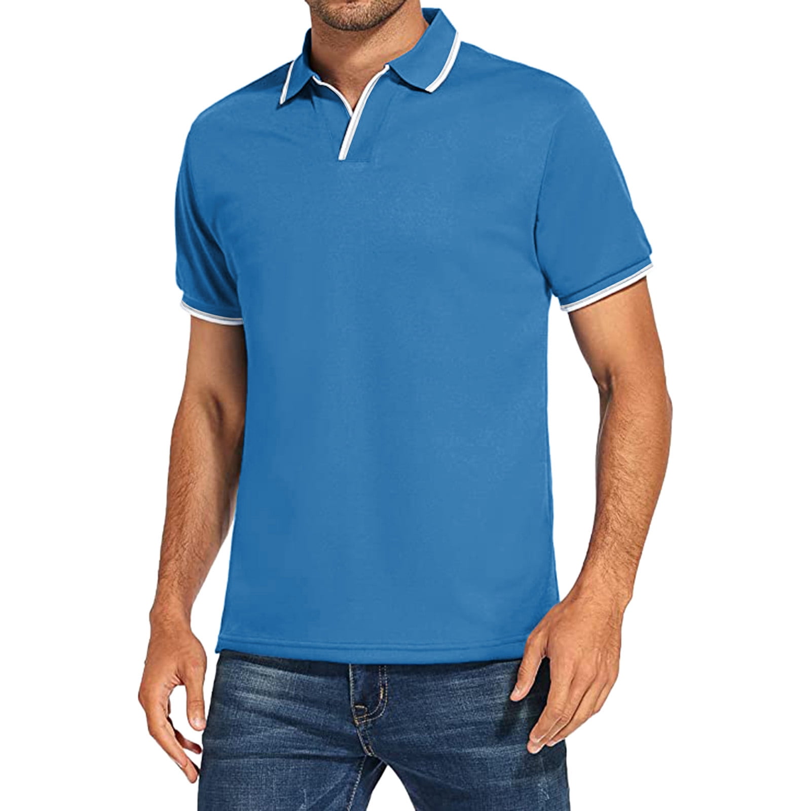 Blue polo shirt white collar hotsell