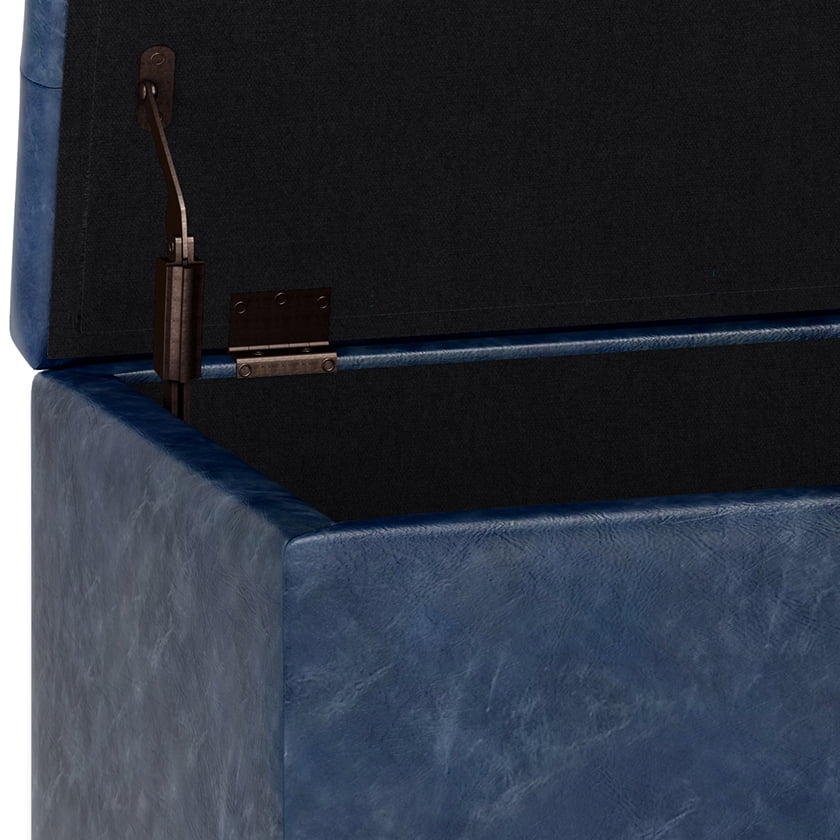 Cosmopolitan 34 in.W Contemporary Storage Ottoman in Denim Blue Faux Leather