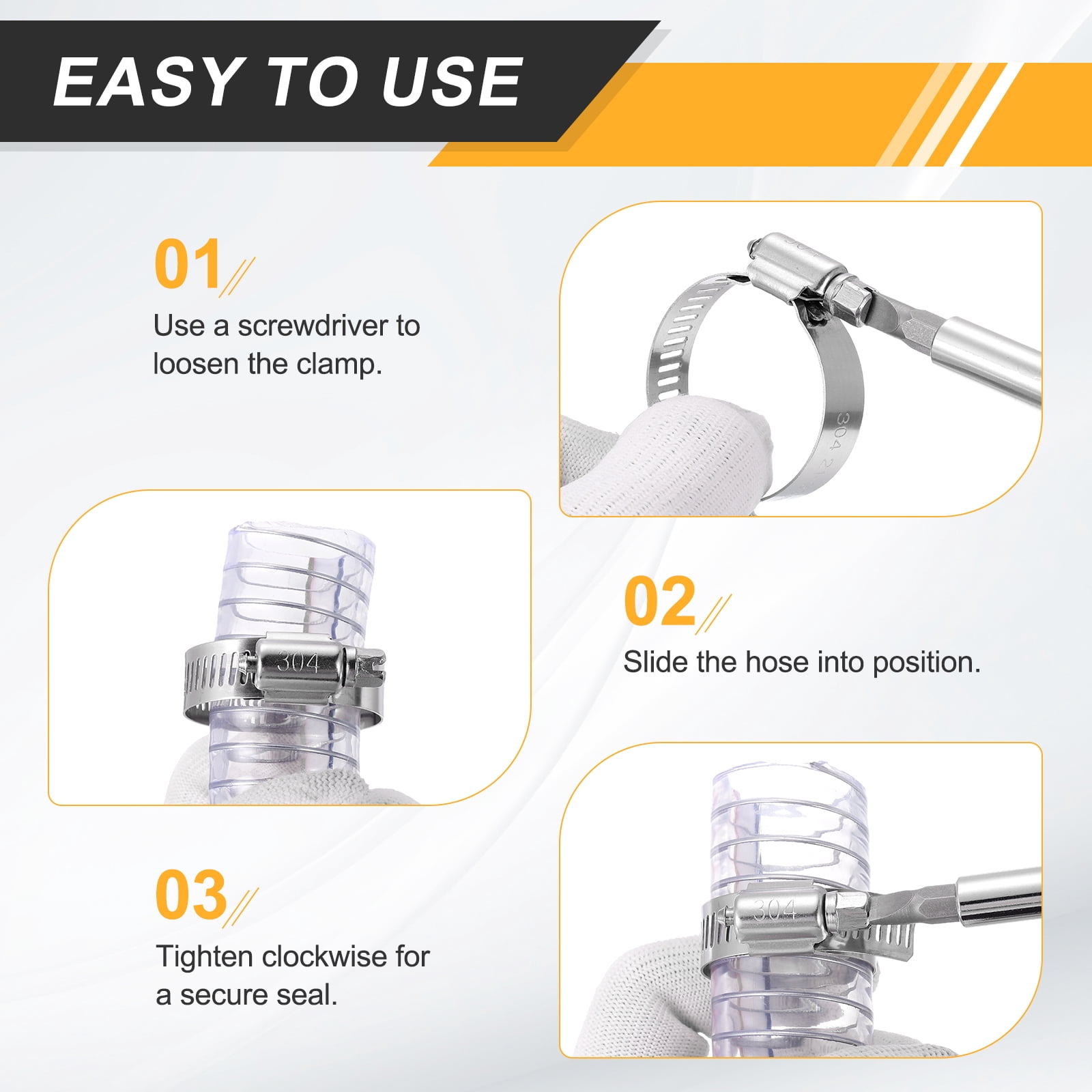 Uxcell 4Pcs Hose Clamp 11-13/16"-13-3/4" Adjustable Worm Gear Hose Clamp