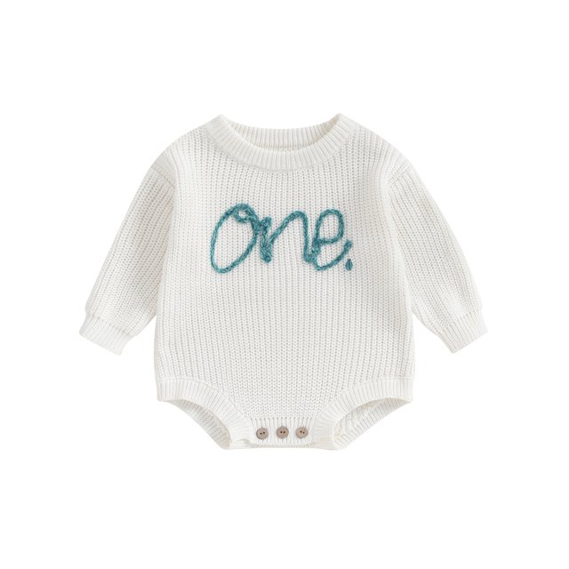 Faithtur Bébé Tricot Combinaison Lettre Brodé Manches Longues Col Rond Robe d'Hiver d'Automne