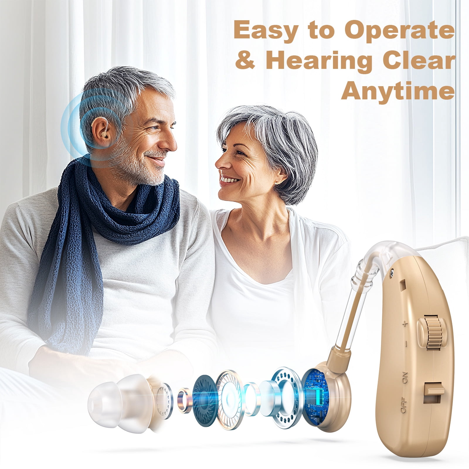 Hearing Aids for Seniors, Hearing Aids Rechargeable with Noise Cancelling and Volume Control, Hearing Amplifier for Adults Hearing Loss, Portable Behind-the-Ear Hearing Aid Headphones (Beige)