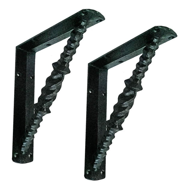 2 Pack Diagonal Twist Cast Iron Rustic Wall Shelf Bracket, 8.07 x 7.08 x 1.57 Inches, L-Shaped Shelf Bracket, DIY Projects, Hardware Included, js-90-425 by North American Country Home