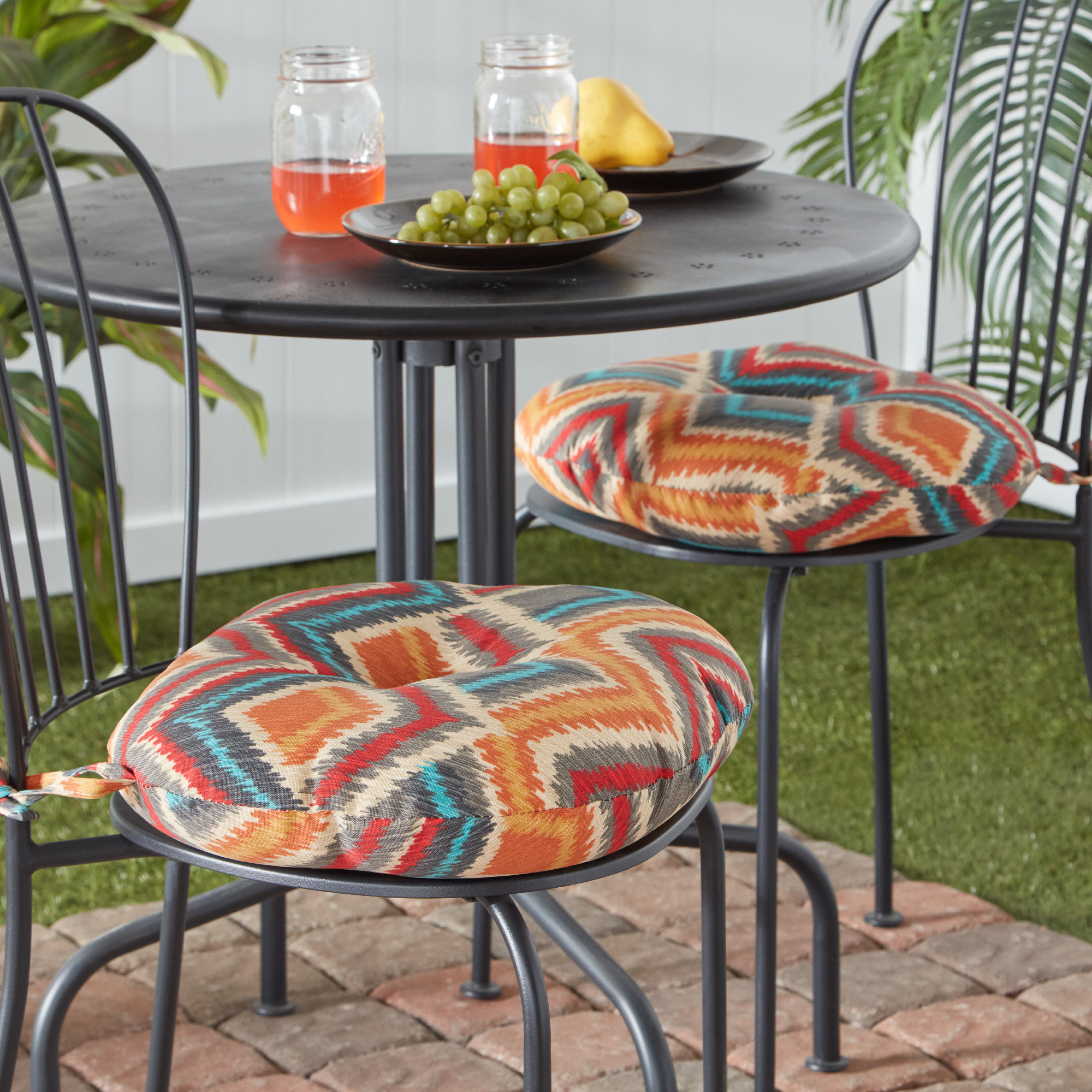 Greendale Home Fashions Surreal Chevron 15 in. Round Outdoor Reversible Bistro Seat Cushion (Set of 2) - image 3 of 7