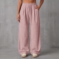 thumbnail image 2 of LUVDA Women's Corduroy Wide Leg Pants Drawstring Elastic Waist Lounge Trousers with Pockets, 2 of 9