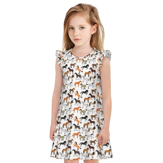 Balery Horse Camisón de princesa para niñas, pijama de algodón con mangas abullonadas, suave y bonito.-Medium