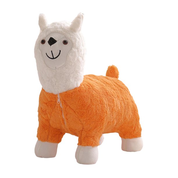 Reposapiés otomano, taburete para niños, muñeco de peluche de alpaca, asiento acolchado, reposapiés de animales de dibujos animados, taburete otomano Naranja mayimx Escabel