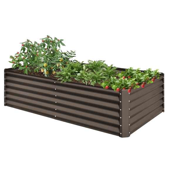 Galvanized Raised Garden Bed, Outdoor Planter Garden Boxes Large Metal Planter Box for Gardening Vegetables Fruits Flowers, Brown 6x3x1.5Ft