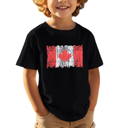 Little T-Shirts For Boys Maple Leaf Printed Children Casual Comfortable Trendy Sports Short Sleeved Tops Size 8-9T