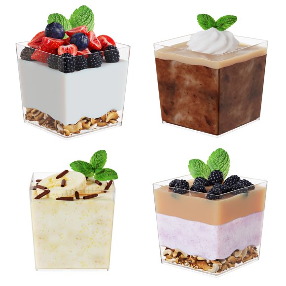 Crown Display 40 Coupes à Dessert Carrées Mini en Plastique Transparent - 3,6 oz