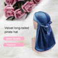 thumbnail image 2 of Velour Headwraps Assorted Colors Long Tail Pirate Hat Windproof Single Layer Attractive Elasticity Comfortable Hair Bonnet Blue-grey, 2 of 4