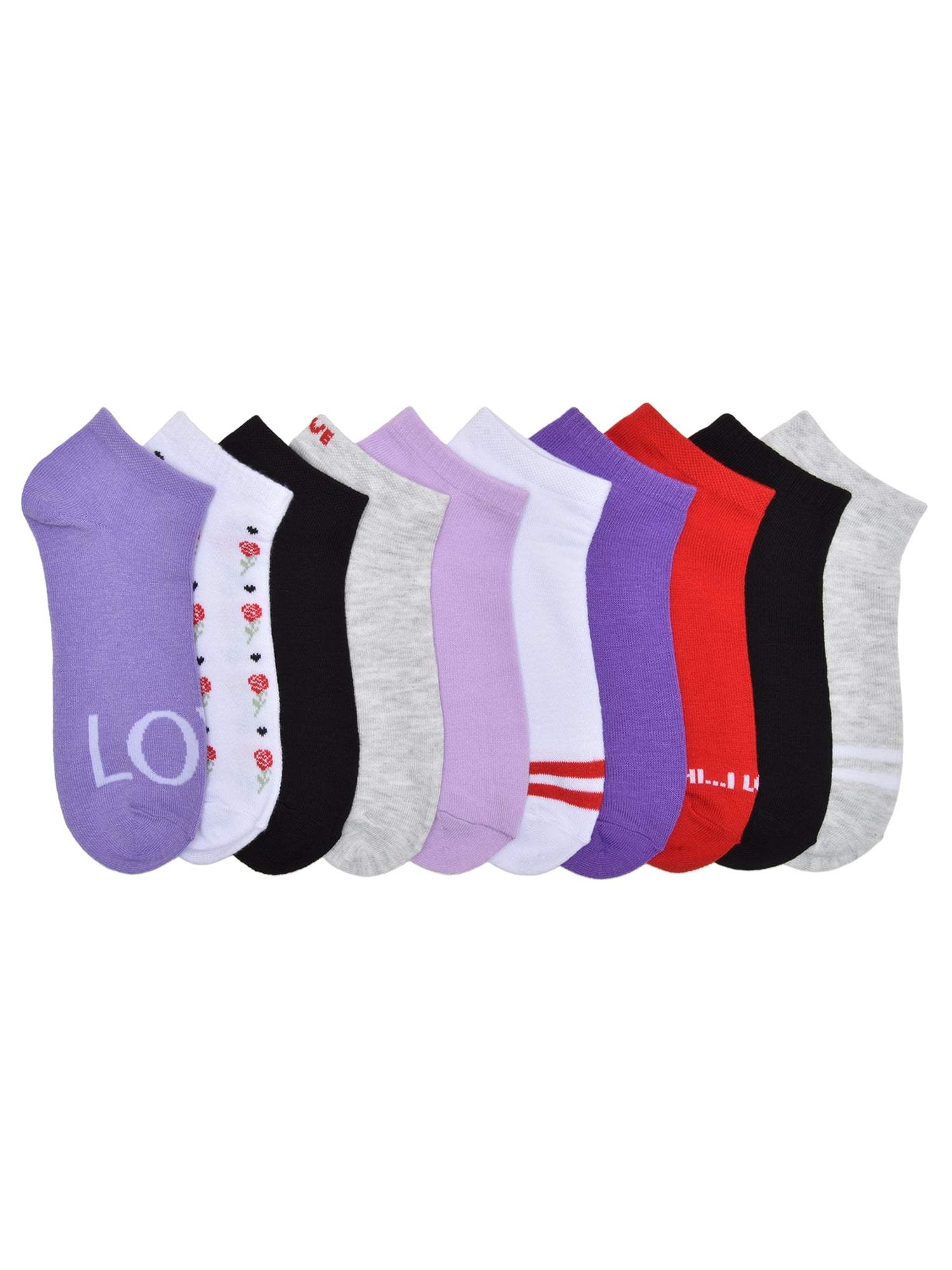 No Boundaries Women’s Low Cut Socks, 10 Pack, Shoe Sizes 4-10