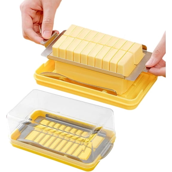 Mosawomo Butter Cutter/Slicer With A Lid and Equipped With A Knife A Stainless Steel Butter Dish With A Cutting Knife A Sealed Butter Storage Container for Convenient Cutting Use(Small)