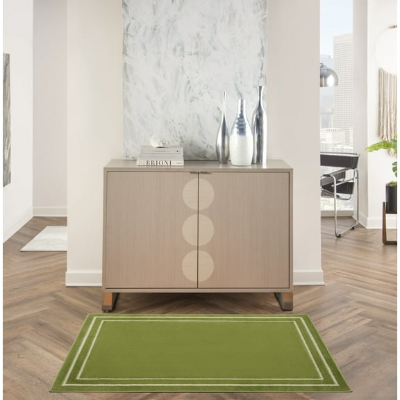 Nourison Essentials Indoor/Outdoor Green Ivory 2' x 4' Area Rug, (2x4)