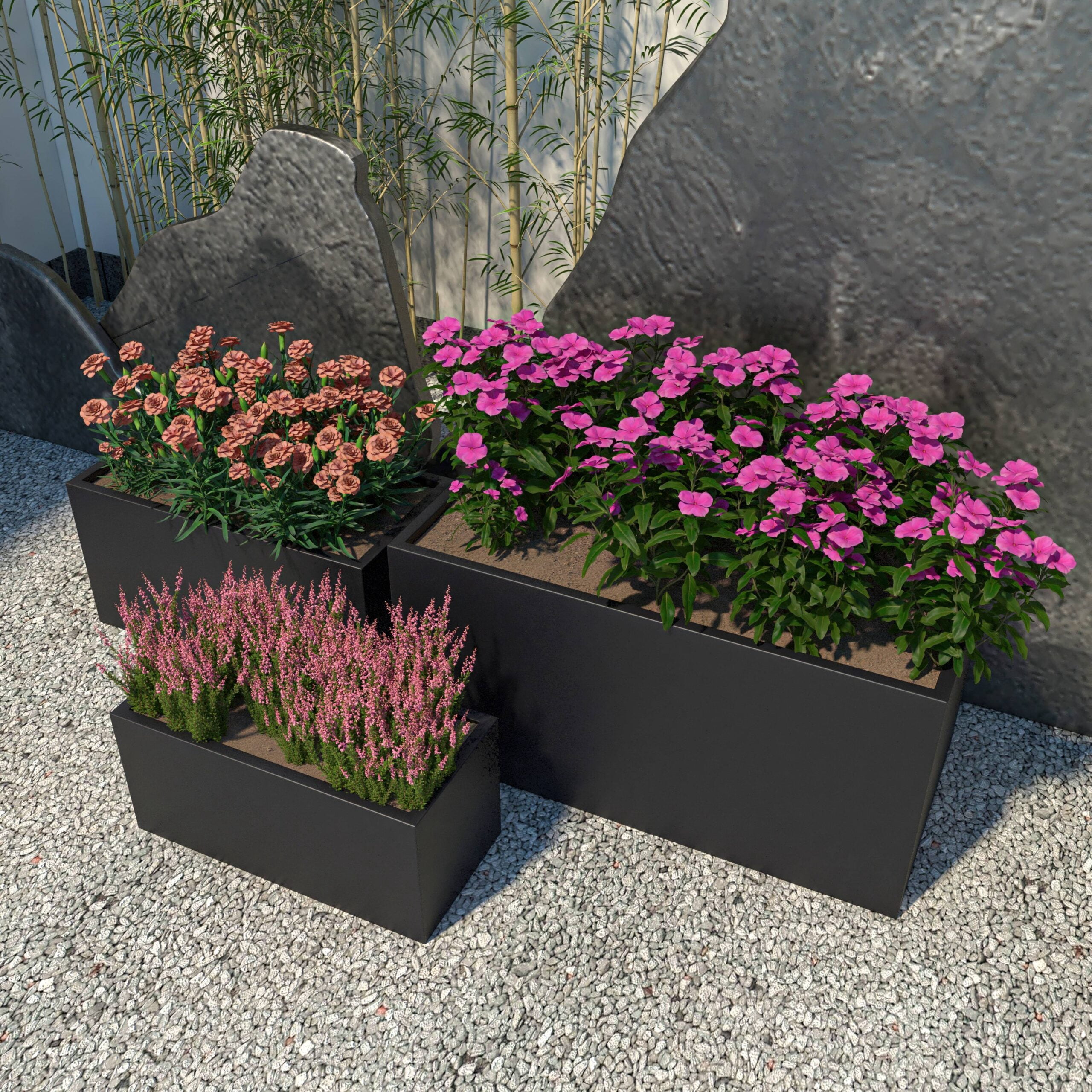 LeisureMod Bloom 3-Piece Fiberstone and MGO Clay Planter Set, Mid