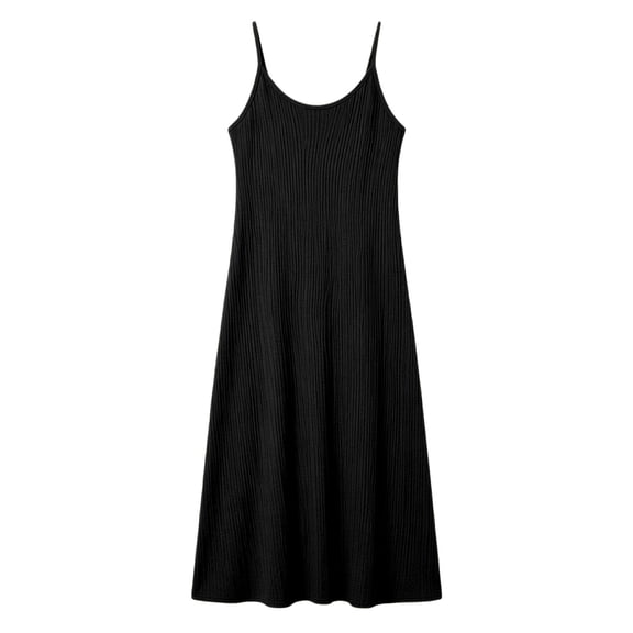 ClodeEU Women's Spaghetti Strap Sleeveless Midi Dress,Casual A-Line Slip Dress Black,Women's Plus L