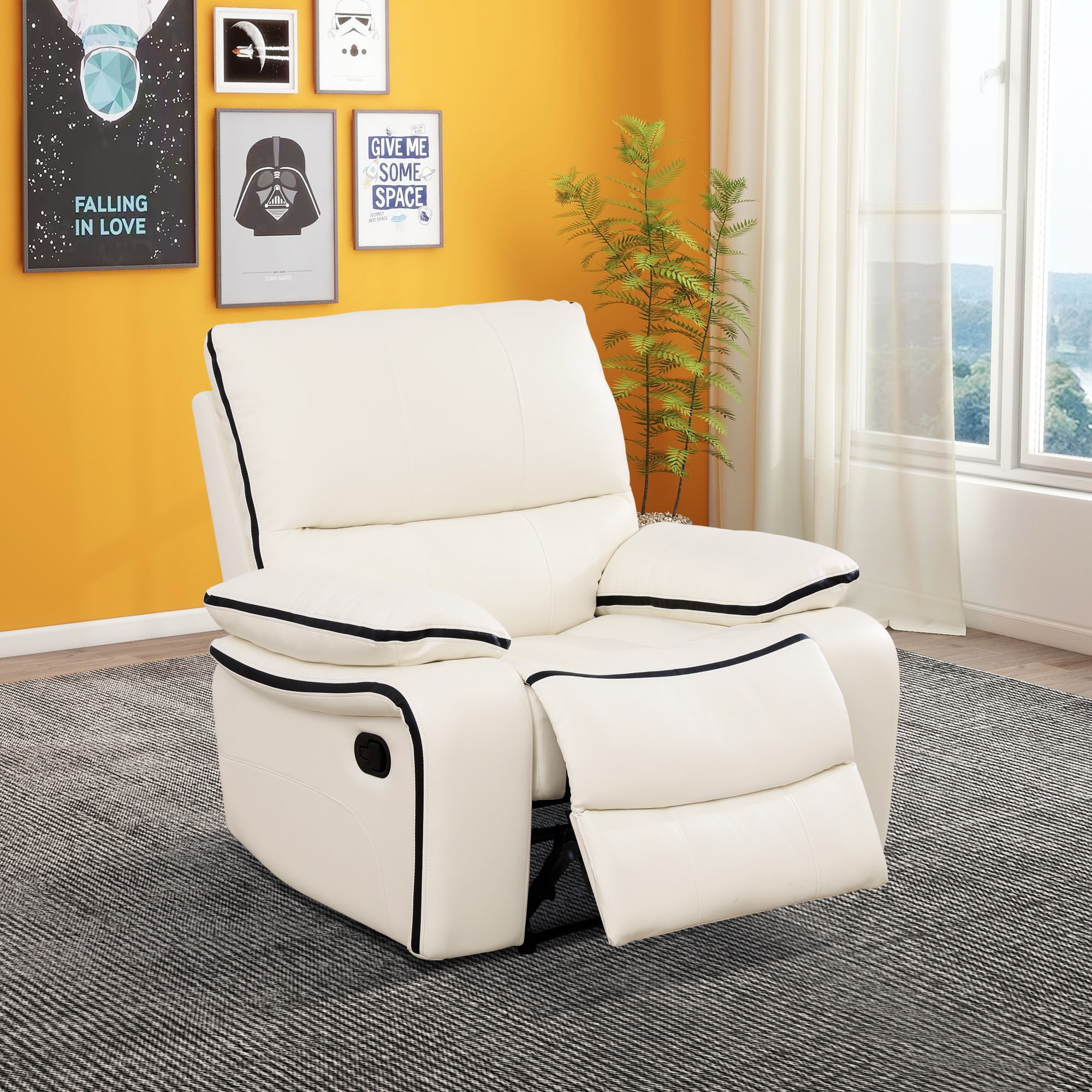 Gewnee Smart Sofa, Air Leather & Solid Wood Frame, Adjustable Recline for Living Room Home Relaxation, Off-white