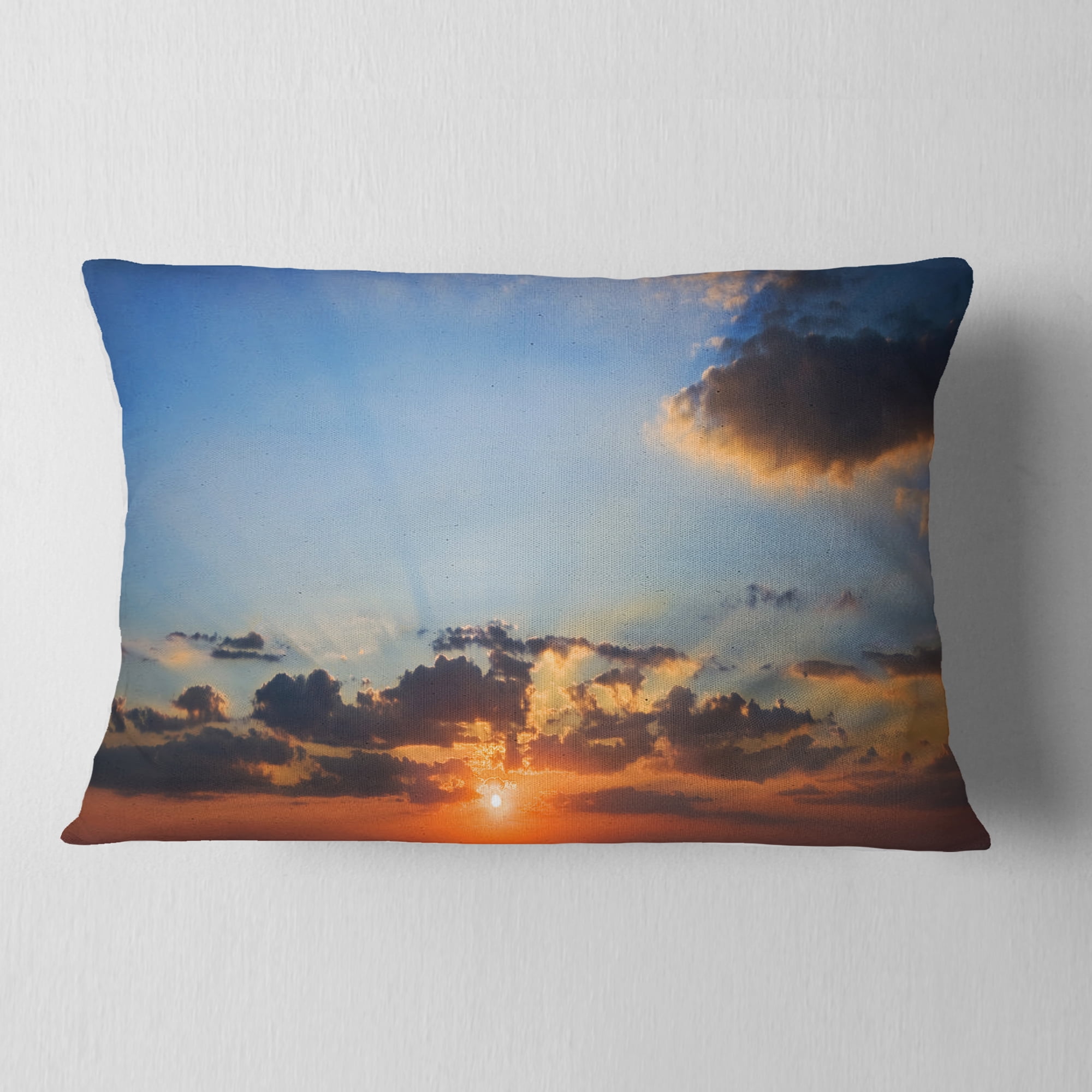 Designart 12" x 20" Blue Polyester Throw Pillow