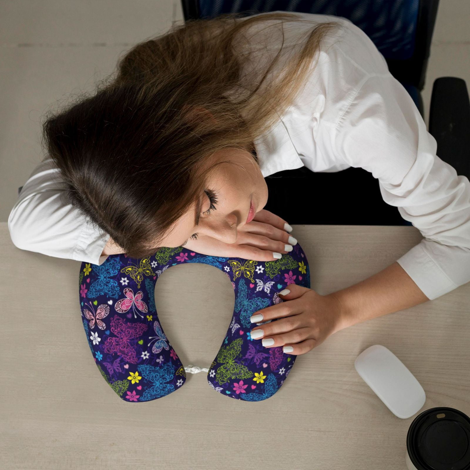 Xecao Colorful Butterflies Print Memory Foam Cervical Neck Pillow Versatile U-Shaped Pillows for Home,Office,Camping,Travelling,Soft Washable Cover