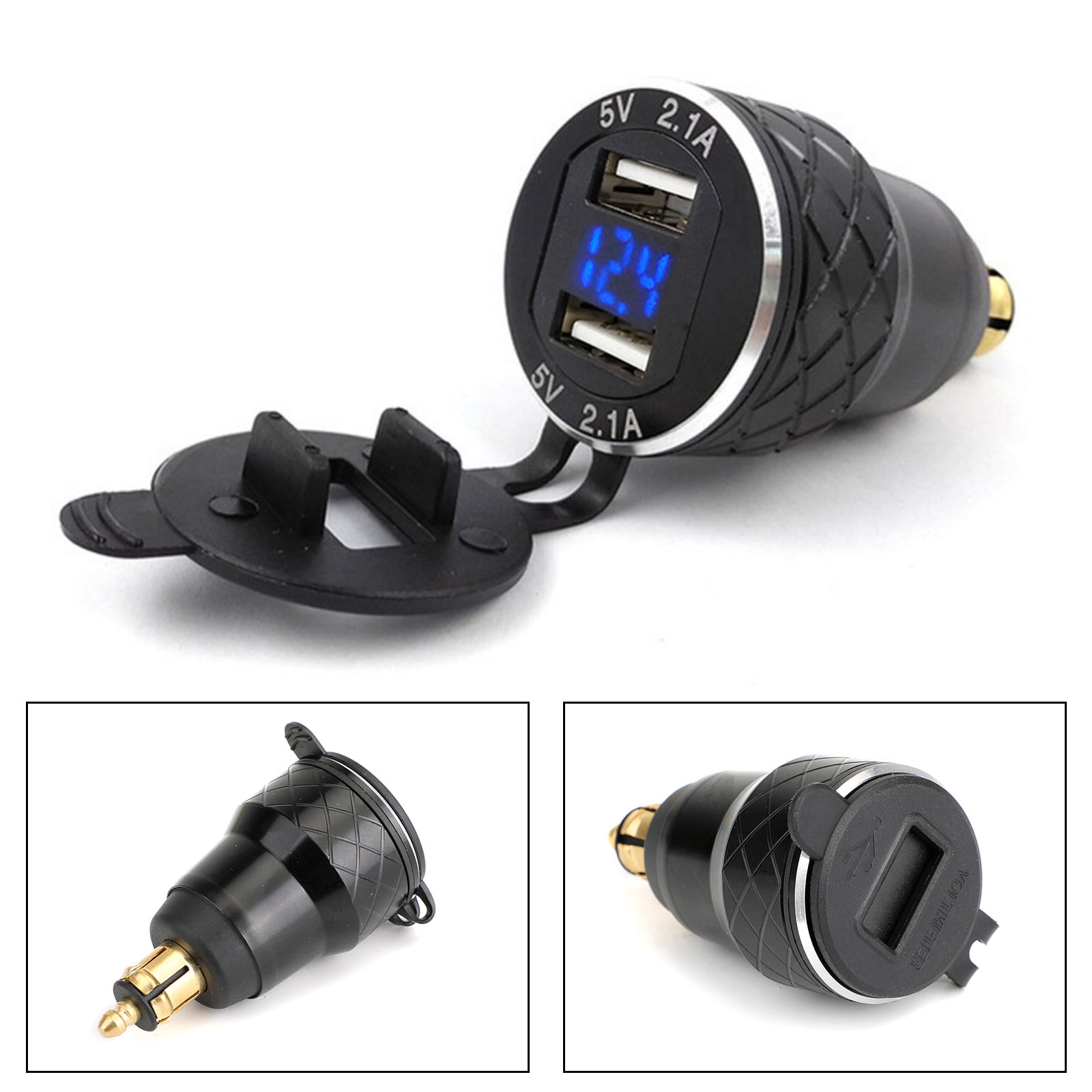 5V 2.1A Dual USB Charger Socket Power Adapter LED Voltmeter For BMW Motorcycle