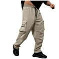 thumbnail image 2 of Zylanna Men's Cargo Pants, Multi Pockets Elastic Waist with Drawstring Loose Straight Leg Pants for Men Khaki, 2 of 8