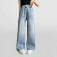 thumbnail image 4 of hoksml Kids' Girls (5-15Y) Cherry Print Denim Pants Loose Elastic Waist Jeans Casual Straight-leg Pants with Pockets, 4 of 9